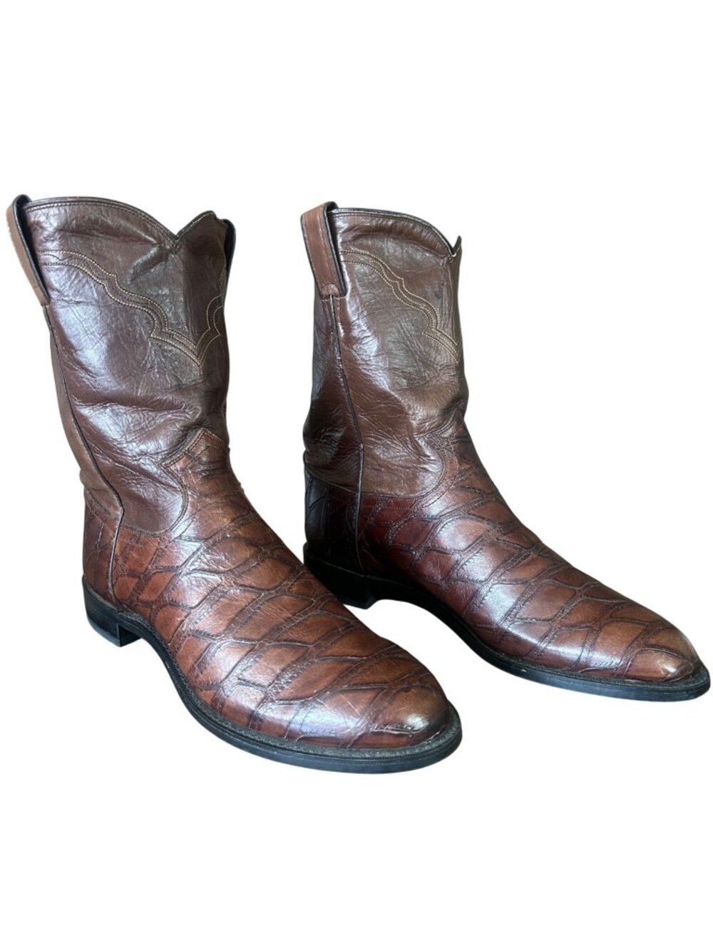 Justin Basics Brown Leather Print Cowboy Boots Mens 11 D